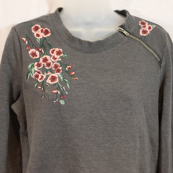 Nanette Lepore Gray Floral Embroidered Pullover Sweatshirt Size Small - Picture 3 of 12